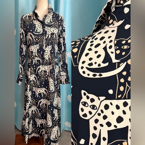 MONKL cat print maxi dress. Button front XXS - Picture 2 of 10